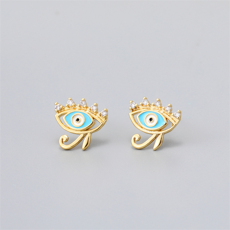 Fashion Eye Gold Plated Enamel Zircon Women's Ear Studs 1 Pair display picture 4