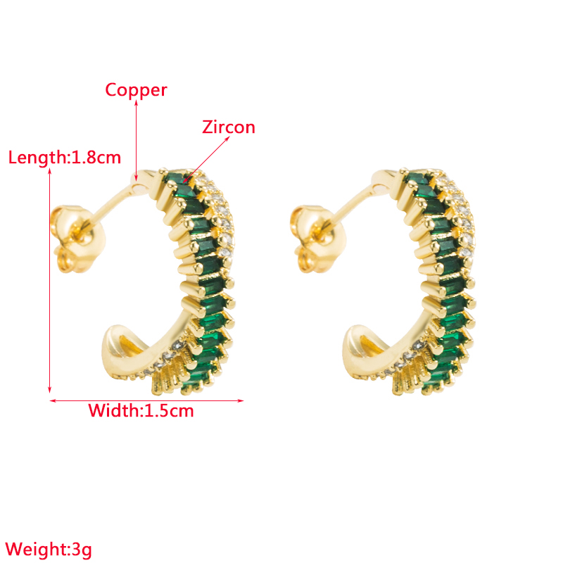 Elegant C Shape Copper Gold Plated Zircon Earrings 1 Pair display picture 1