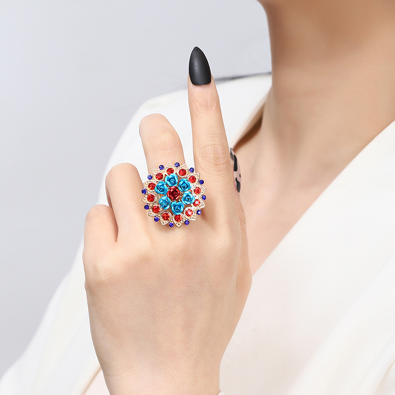 Vintage Style Flower Alloy Inlay Rhinestones Women's Open Ring 1 Piece display picture 2