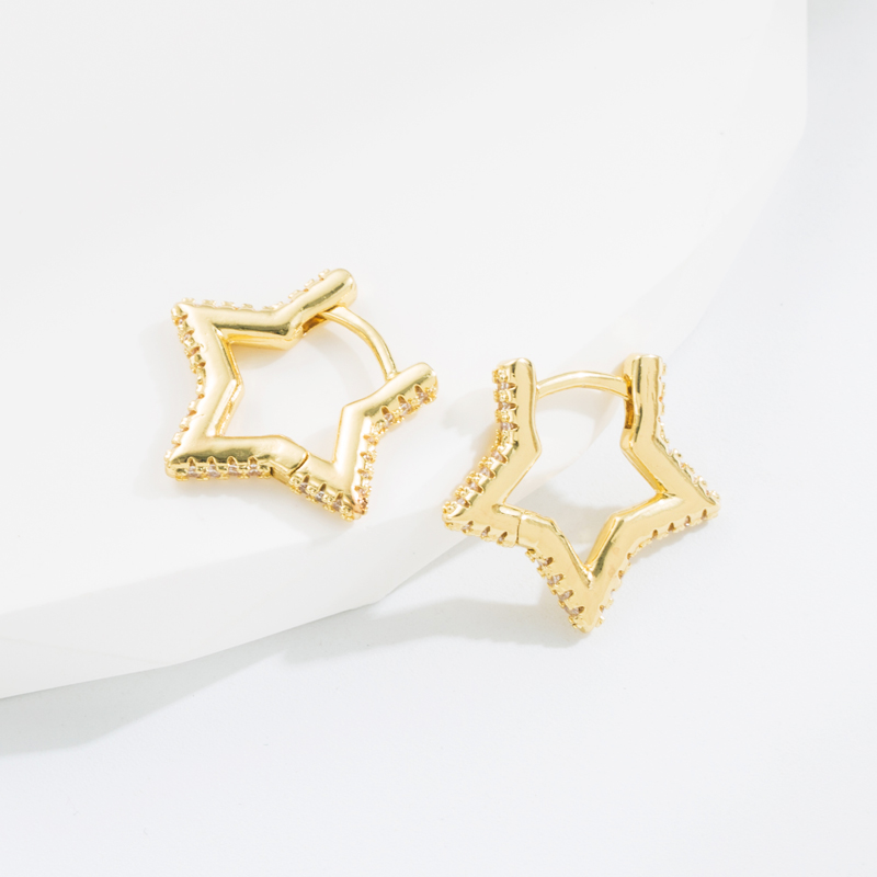 Simple Style Star Copper Gold Plated Zircon Hoop Earrings 1 Pair display picture 2