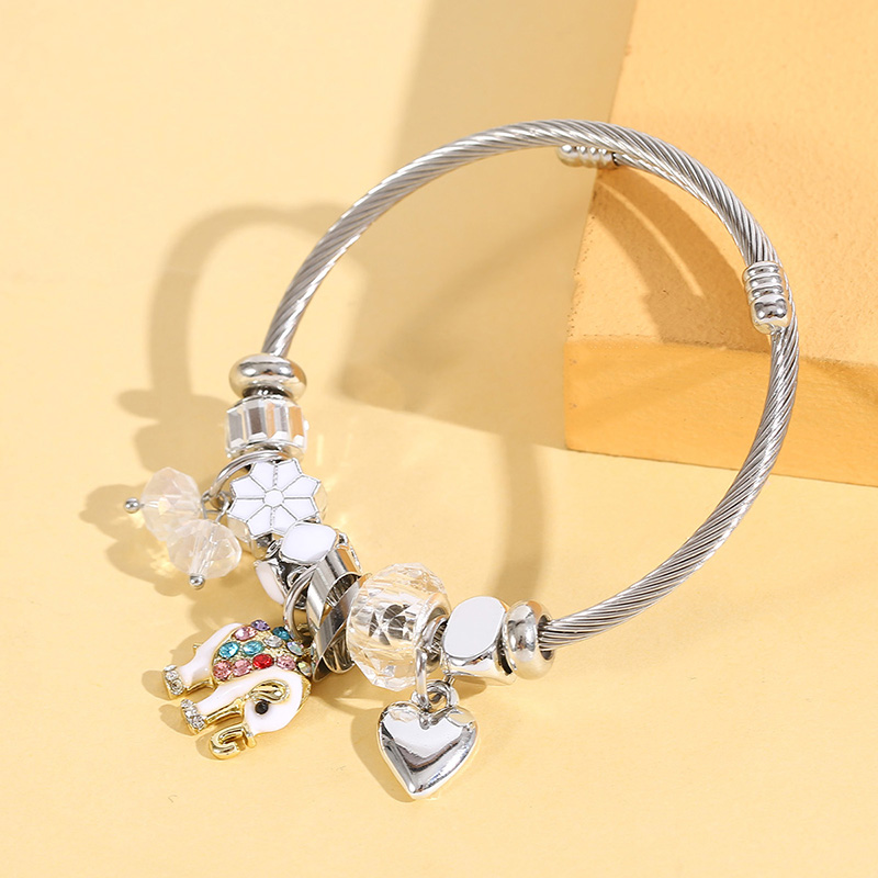 Fashion Elephant Stainless Steel Asymmetrical Handmade Inlay Zircon Bangle 1 Piece display picture 4