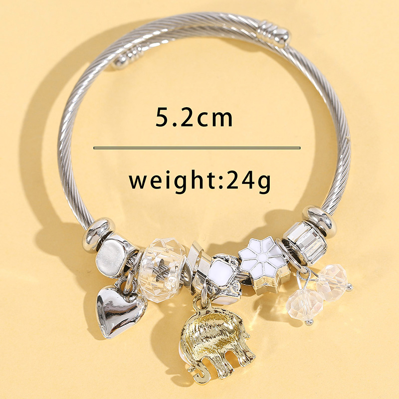 Fashion Elephant Stainless Steel Asymmetrical Handmade Inlay Zircon Bangle 1 Piece display picture 5