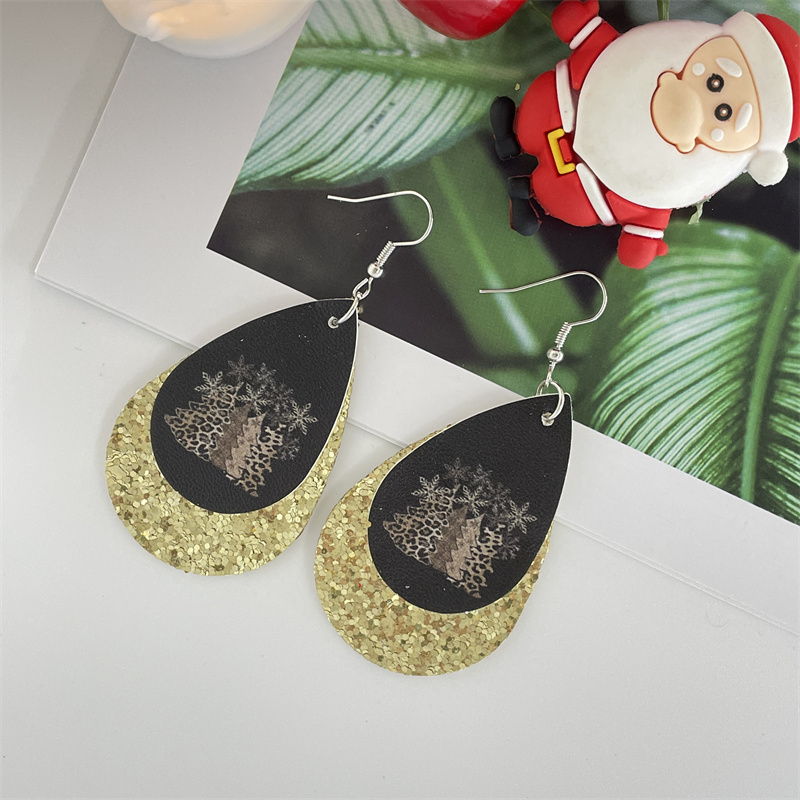 Nordic Style Christmas Tree Santa Claus Letter Pu Leather Women's Ear Hook 1 Pair display picture 6