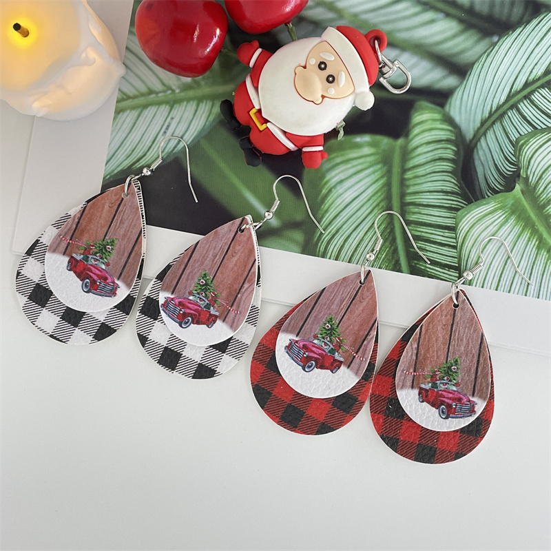 Nordic Style Christmas Tree Santa Claus Letter Pu Leather Women's Ear Hook 1 Pair display picture 5