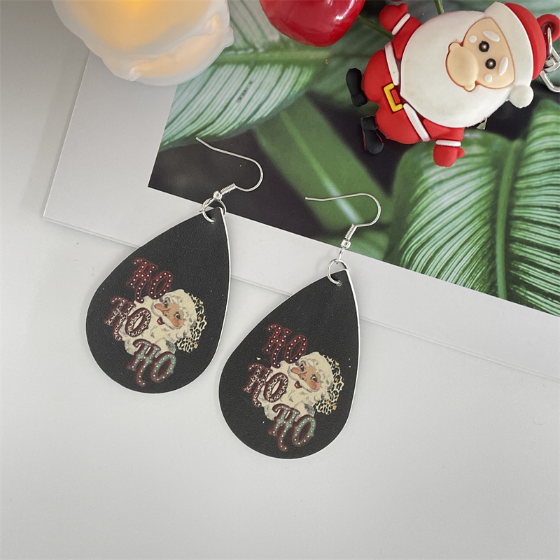 Nordic Style Christmas Tree Santa Claus Letter Pu Leather Women's Ear Hook 1 Pair display picture 10
