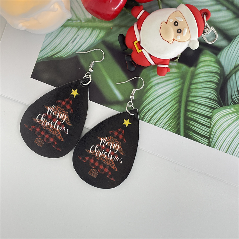 Nordic Style Christmas Tree Santa Claus Letter Pu Leather Women's Ear Hook 1 Pair display picture 14