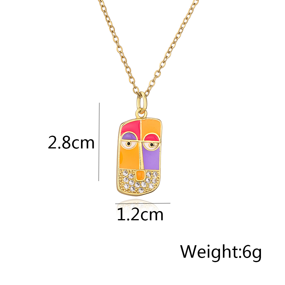 Fashion Human Face Color Block Copper Enamel Gold Plated Zircon Pendant Necklace 1 Piece display picture 5