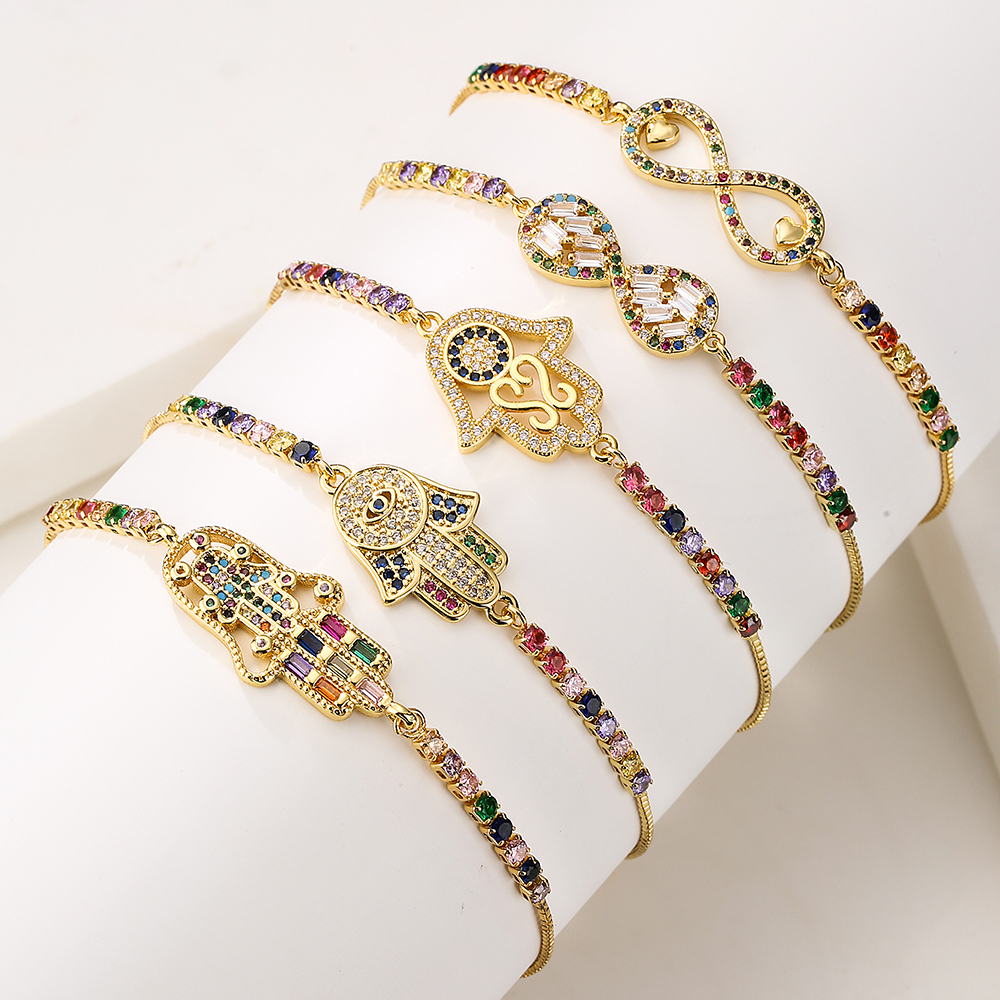 Fashion Hand Of Fatima Copper Gold Plated Zircon Bracelets display picture 6