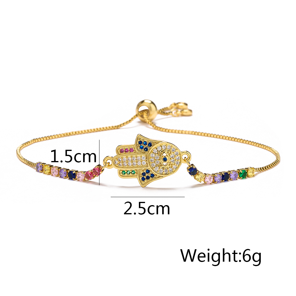 Fashion Hand Of Fatima Copper Gold Plated Zircon Bracelets display picture 9