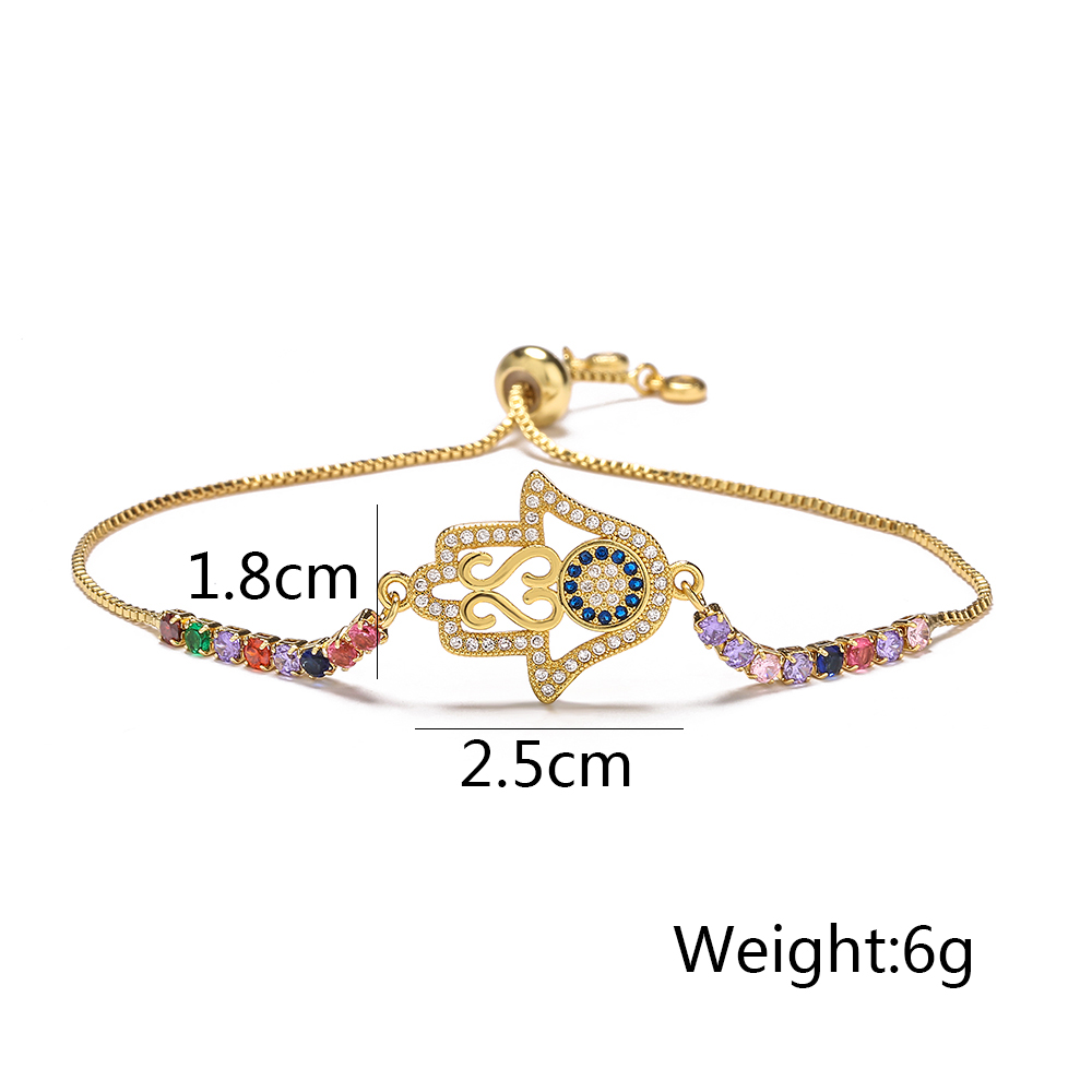 Fashion Hand Of Fatima Copper Gold Plated Zircon Bracelets display picture 10