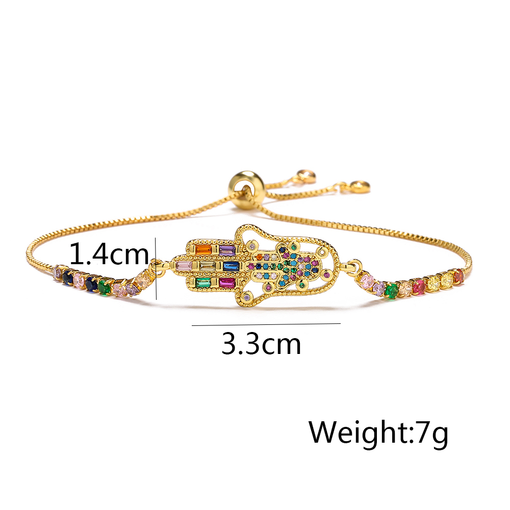 Fashion Hand Of Fatima Copper Gold Plated Zircon Bracelets display picture 11
