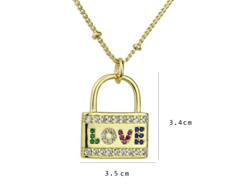 Fashion Letter Lock Copper Inlay Zircon Pendant Necklace 1 Piece display picture 6