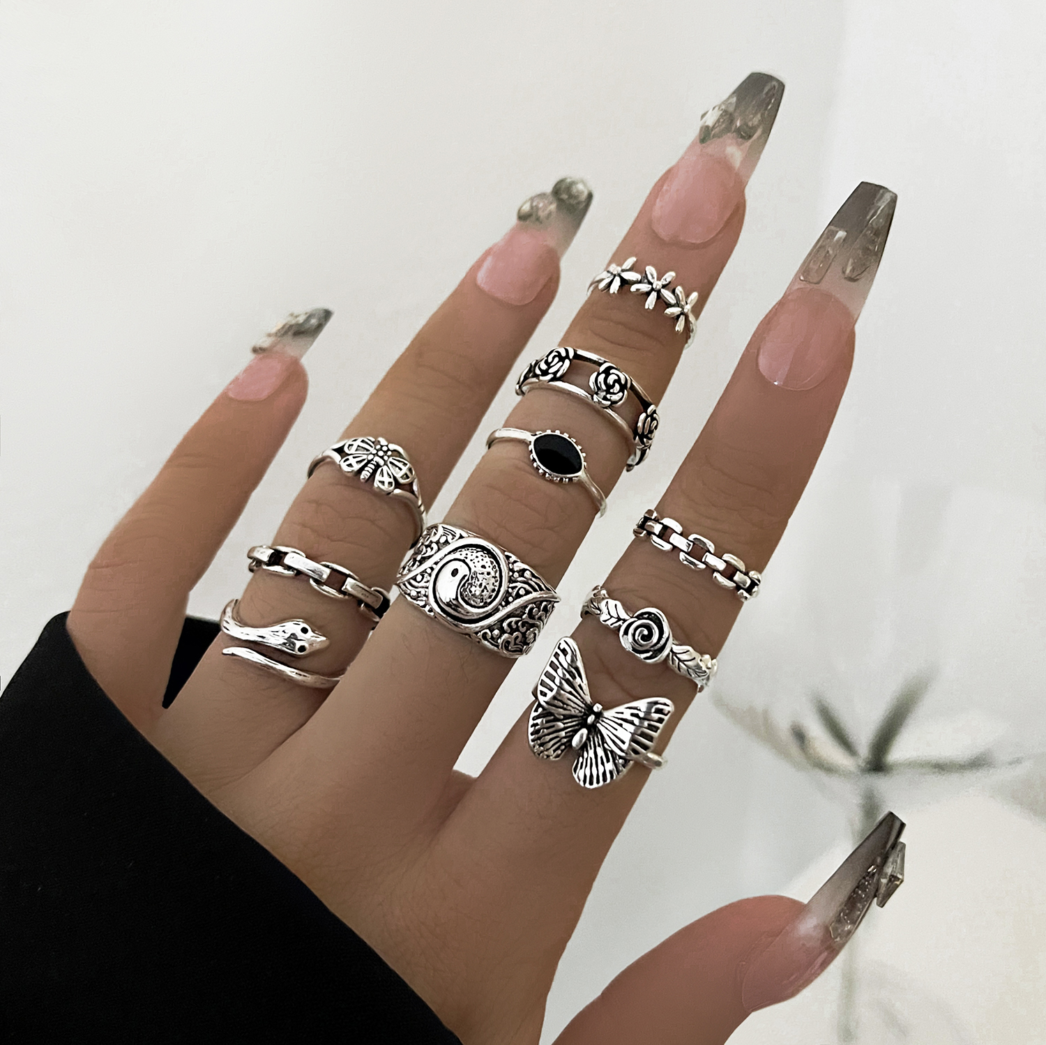 Retro Geometric Alloy Plating Women's Rings 10 Pieces display picture 1