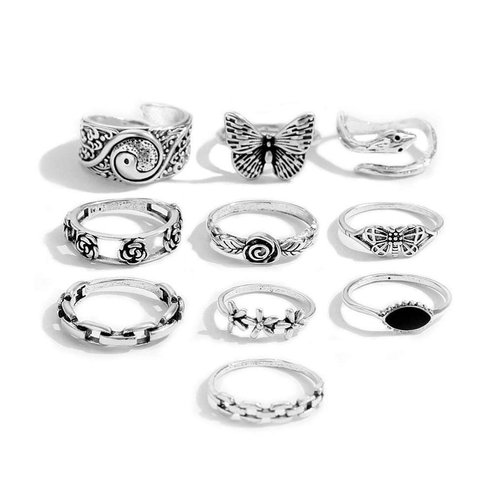 Retro Geometric Alloy Plating Women's Rings 10 Pieces display picture 3