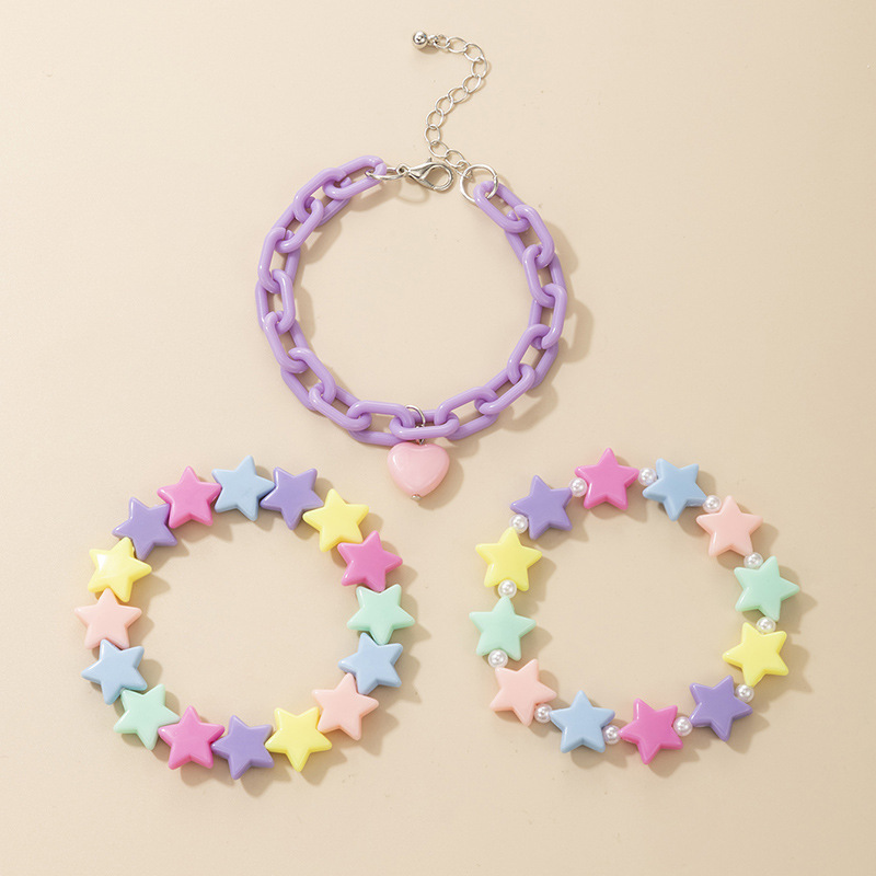 Cute Star Heart Shape Alloy Plastic Patchwork Artificial Pearls Kid's Bracelets 3 Piece Set display picture 1
