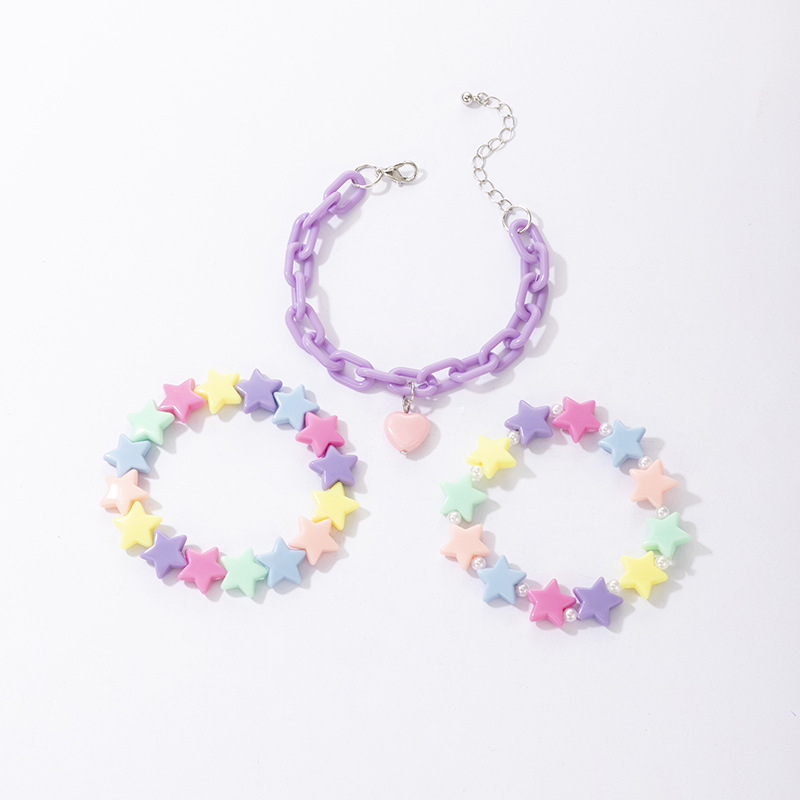 Cute Star Heart Shape Alloy Plastic Patchwork Artificial Pearls Kid's Bracelets 3 Piece Set display picture 2