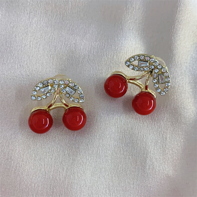 Sweet Cherry Alloy Inlay Rhinestones Women's Ear Studs 1 Pair display picture 2