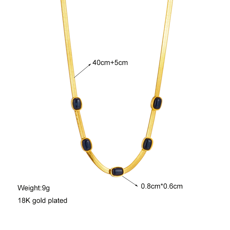 Basic Square Titanium Steel Gold Plated Artificial Gemstones Necklace 1 Piece display picture 2