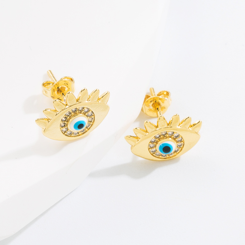 Fashion Devil's Eye Copper Gold Plated Zircon Ear Studs 1 Pair display picture 3