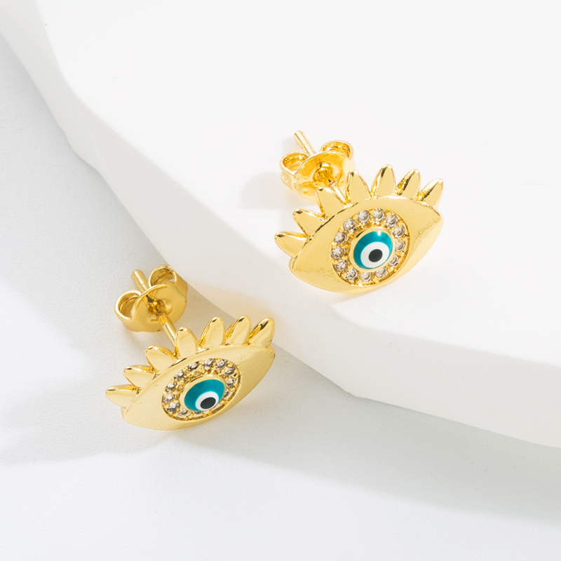 Fashion Devil's Eye Copper Gold Plated Zircon Ear Studs 1 Pair display picture 7