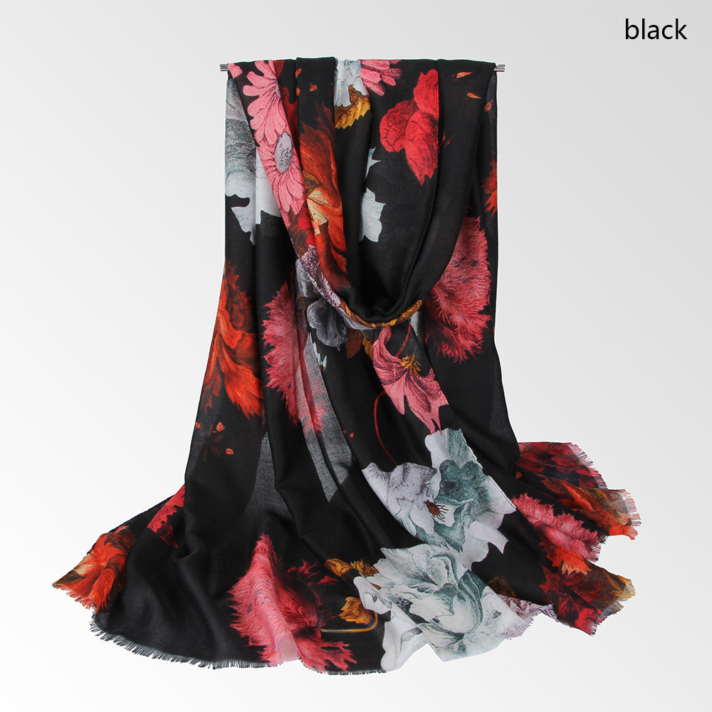 Women's Fashion Flower Cotton Printing Winter Scarves display picture 7