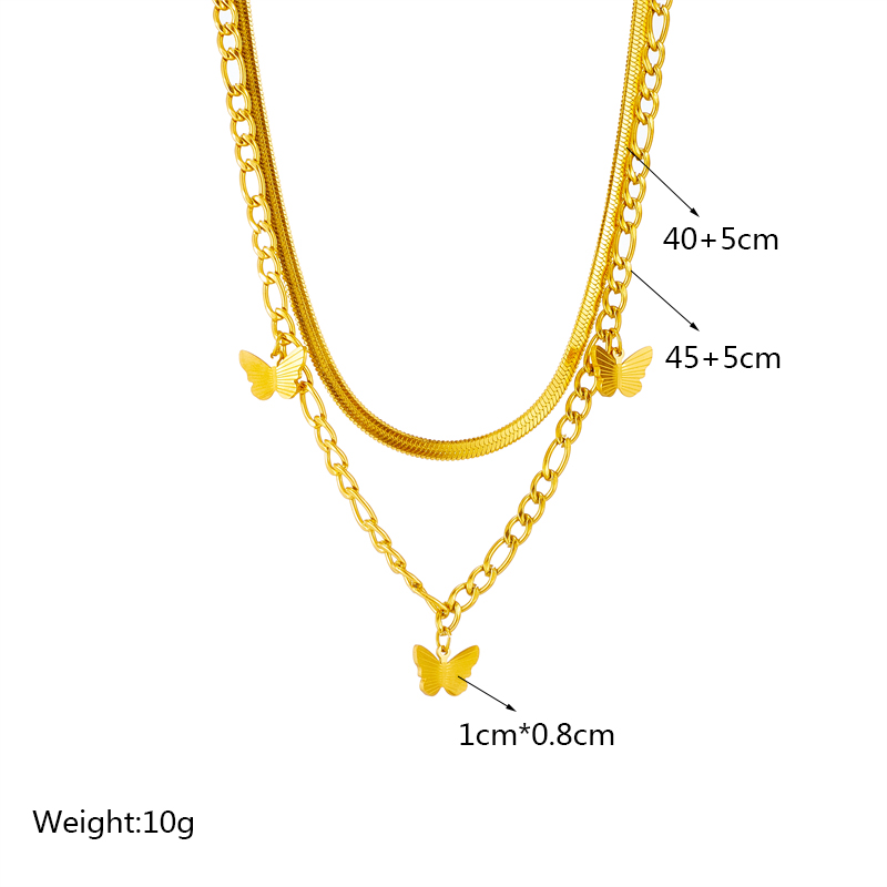 Basic Butterfly Titanium Steel Gold Plated Layered Necklaces 1 Piece display picture 1