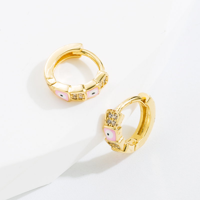 Fashion Devil's Eye Copper Gold Plated Zircon Hoop Earrings 1 Pair display picture 3
