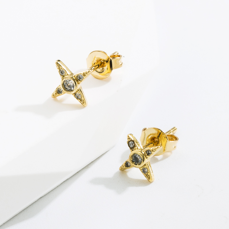 Fashion Cross Palm Eye Copper Gold Plated Zircon Ear Studs 1 Pair display picture 2