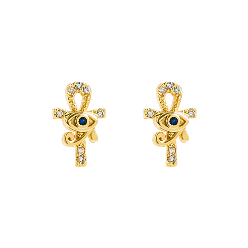 Fashion Cross Palm Eye Copper Gold Plated Zircon Ear Studs 1 Pair display picture 7