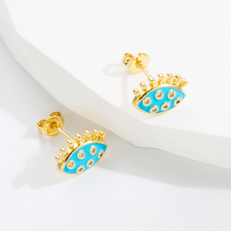 Classic Style Devil's Eye Butterfly Copper Enamel Gold Plated Zircon Ear Studs 1 Pair display picture 1