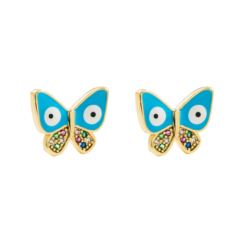 Classic Style Devil's Eye Butterfly Copper Enamel Gold Plated Zircon Ear Studs 1 Pair display picture 8