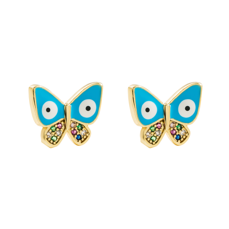 Estilo Clásico Ojo Del Diablo Mariposa Cobre Esmalte Chapado En Oro Circón Pendientes 1 Par display picture 8