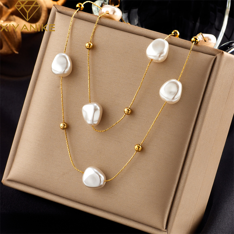 Basic Geometric Titanium Steel Gold Plated Artificial Pearls Necklace 1 Piece display picture 1