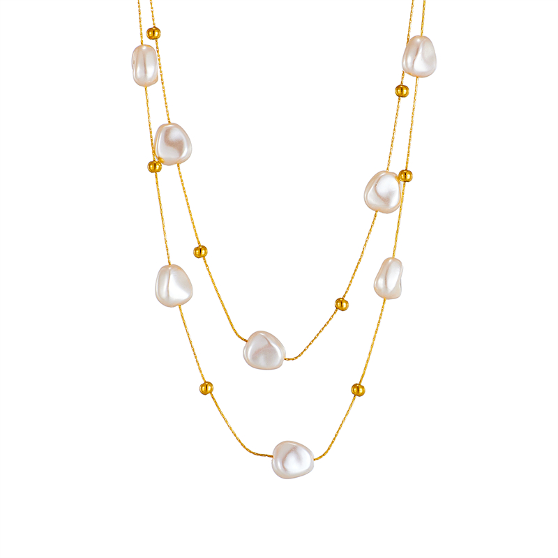 Basic Geometric Titanium Steel Gold Plated Artificial Pearls Necklace 1 Piece display picture 2