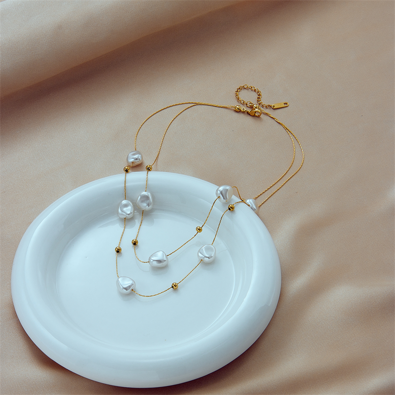 Basic Geometrisch Titan Stahl Vergoldet Künstliche Perlen Halskette 1 Stück display picture 4