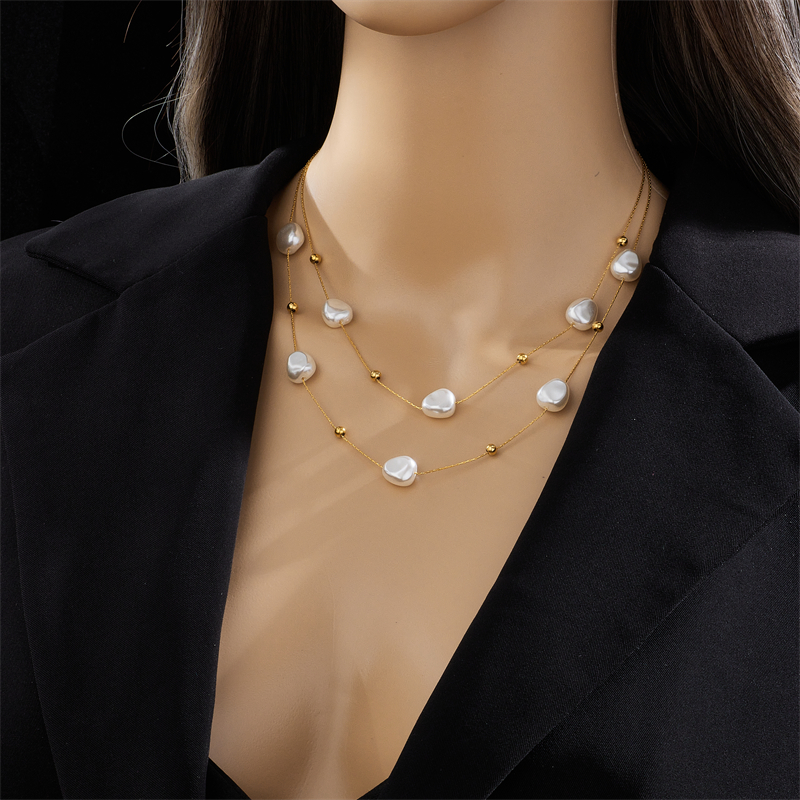 Basic Geometric Titanium Steel Gold Plated Artificial Pearls Necklace 1 Piece display picture 5