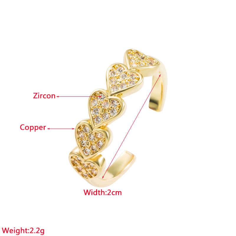 Elegant Heart Shape Copper Gold Plated Zircon Open Ring 1 Piece display picture 1