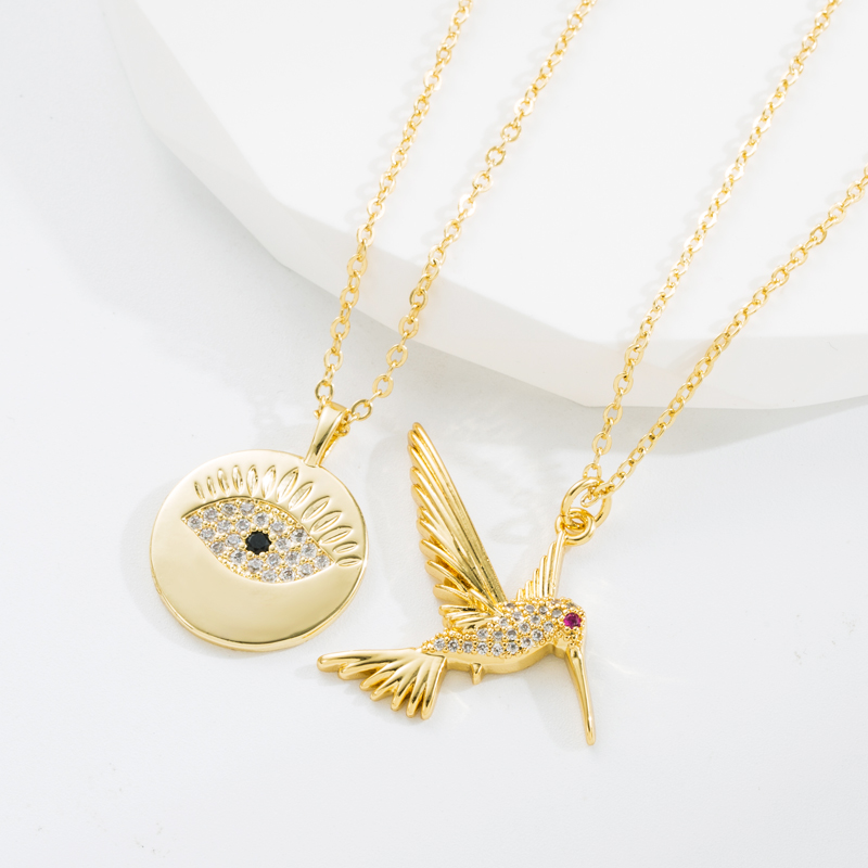 Fashion Devil's Eye Bird Copper Gold Plated Zircon Pendant Necklace 1 Piece display picture 6