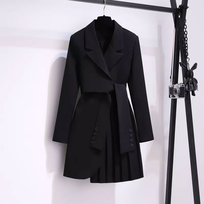 Women's Suit Skirt Fashion Turndown Button Long Sleeve Solid Color Knee-length Outdoor display picture 1