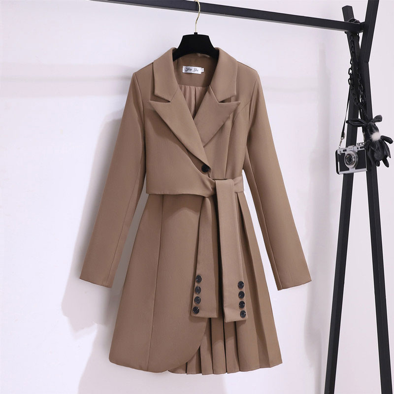 Women's Suit Skirt Fashion Turndown Button Long Sleeve Solid Color Knee-length Outdoor display picture 5