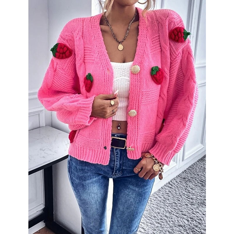 Femmes Chandail Manche Longue Pulls & Cardigans Bouton Mode Fraise display picture 4