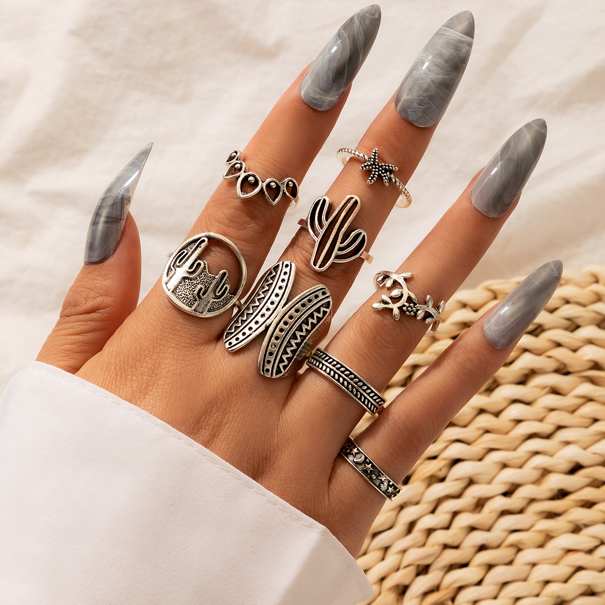 Fashion Cactus Alloy Plating Unisex Rings 8 Pieces display picture 2