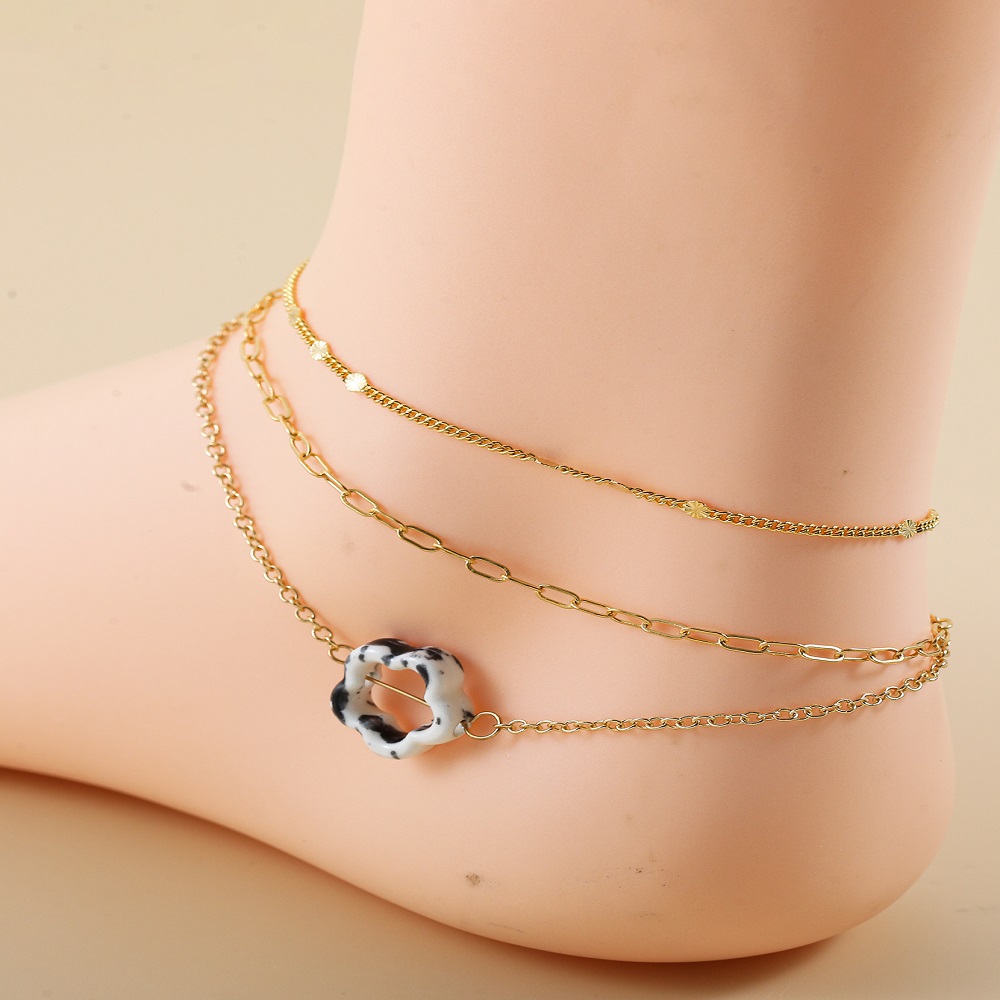 Vacation Flower Alloy Resin Hollow Out Women's Anklet 3 Pieces display picture 2