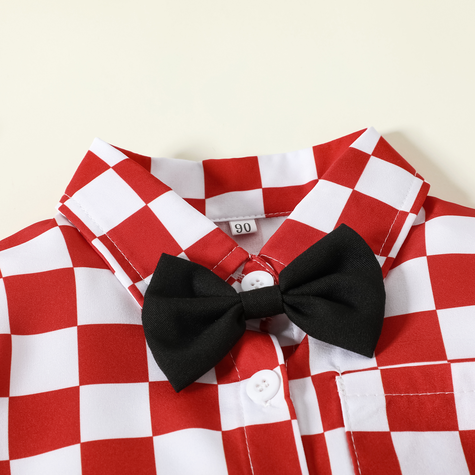 Preppy Style Solid Color Grid Side Pockets Bowknot Polyester Girls Clothing Sets display picture 2