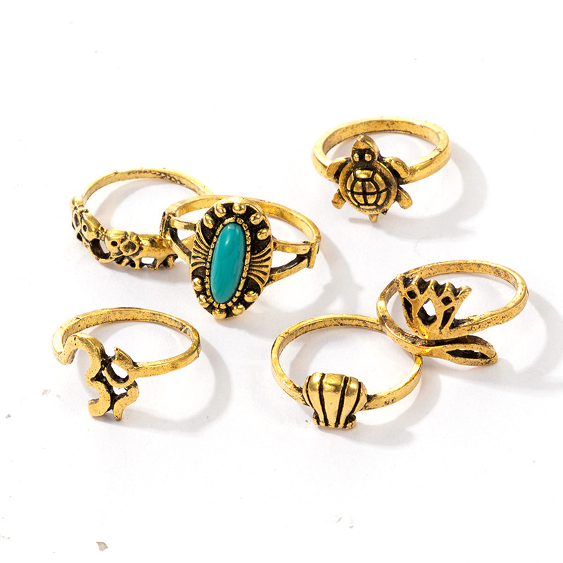 Retro Tortoise Leaves Shell Alloy Plating Unisex Rings 6 Pieces display picture 5