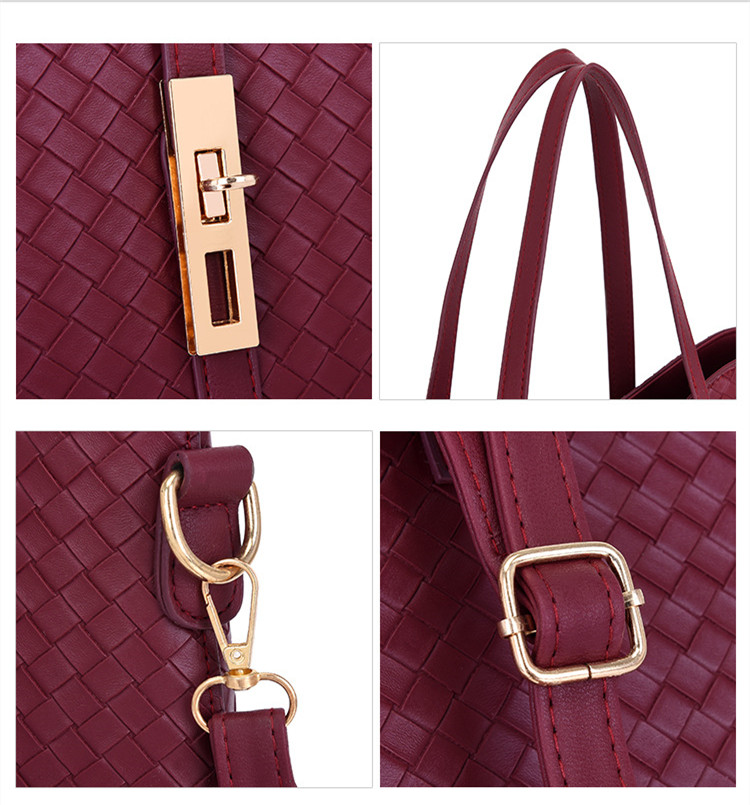 Women's Large Pu Leather Solid Color Vintage Style Weave Square Zipper Bag Sets display picture 4