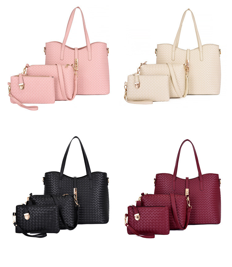 Women's Large Pu Leather Solid Color Vintage Style Weave Square Zipper Bag Sets display picture 5