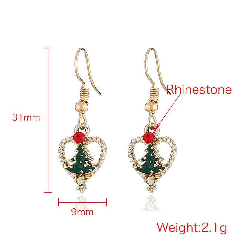 Moda Árbol De Navidad Forma De Corazón Aleación Esmalte Embutido Diamantes De Imitación Mujeres Aretes Collar 1 Pieza 1 Par display picture 1