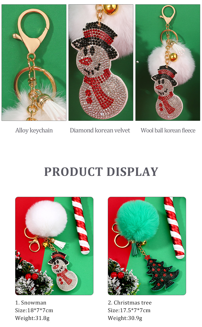 Cute Christmas Tree Christmas Socks Snowman Alloy Flannel Pom Poms Flocking Inlay Rhinestones Keychain 1 Piece display picture 3