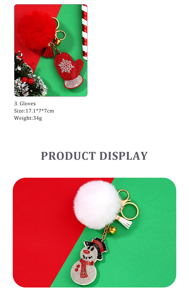 Cute Christmas Tree Christmas Socks Snowman Alloy Flannel Pom Poms Flocking Inlay Rhinestones Keychain 1 Piece display picture 4